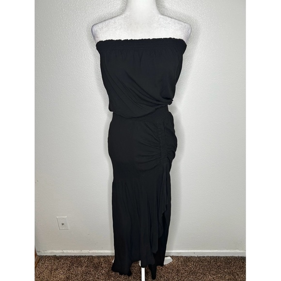 Young Fabulous & Broke Dresses & Skirts - Young Fabulous & Broke Black Strapless Ruched Maxi Dress Front Slit Size M EUC